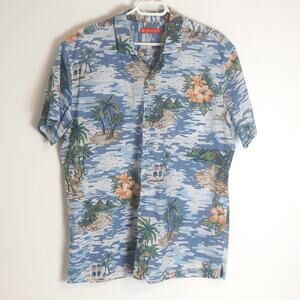 Tori Richard Mens Size Large Hawaiian Button Up Shirt Palm Tree & Flowers